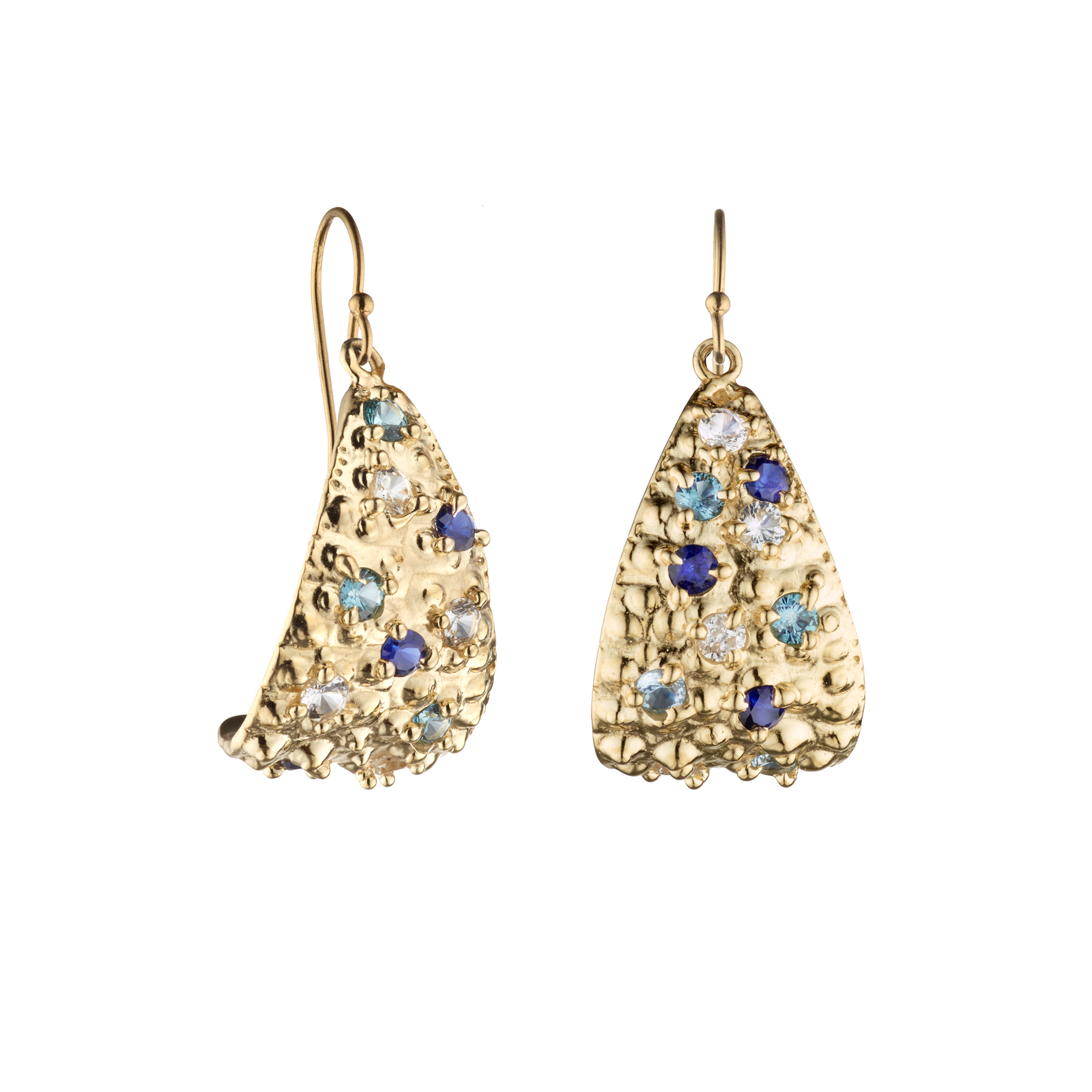 10k Gold Textured Earrings with Colored Sapphires