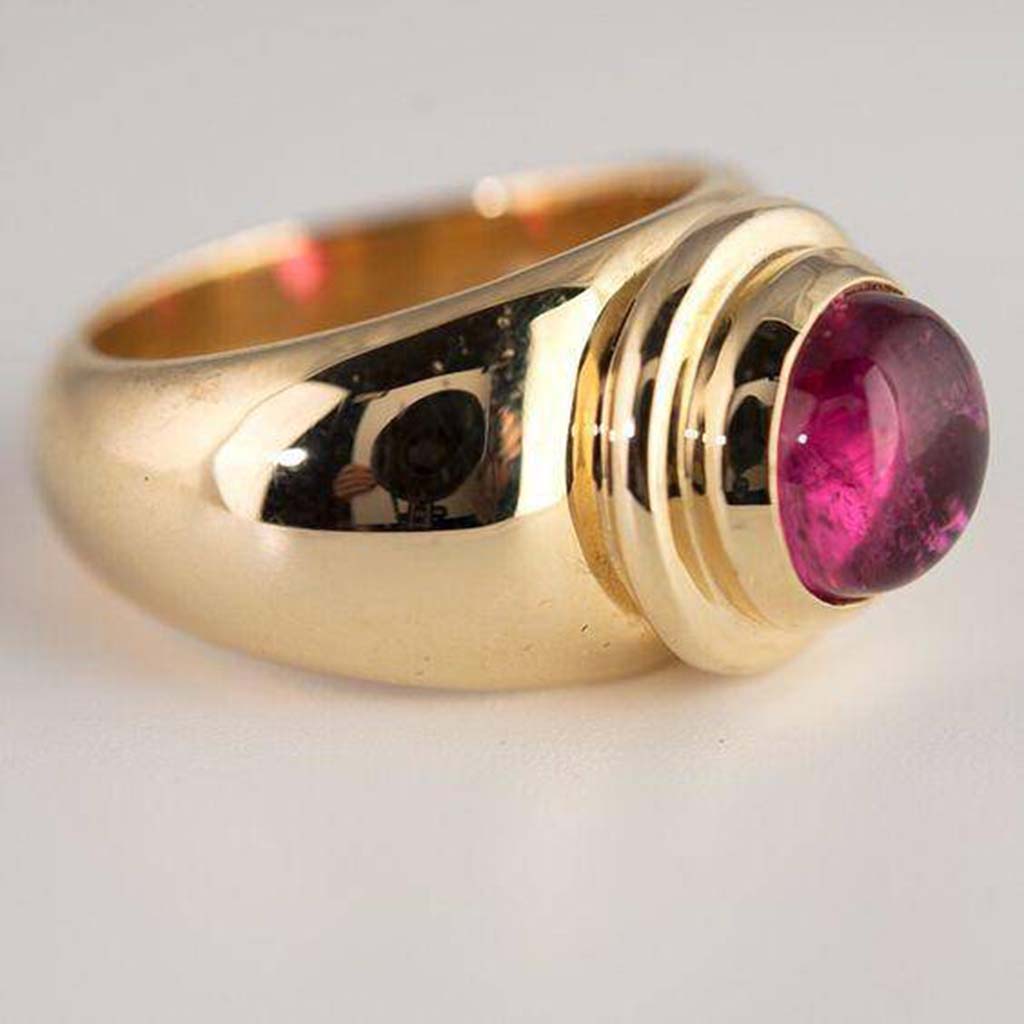 handcrafted 14k gold and rubellite tourmaline ring designed for men and women by Jane Bartel