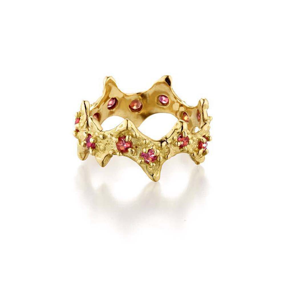 Textured 18k gold sapphire ring, ocean inspired jewelry by Jane Bartel