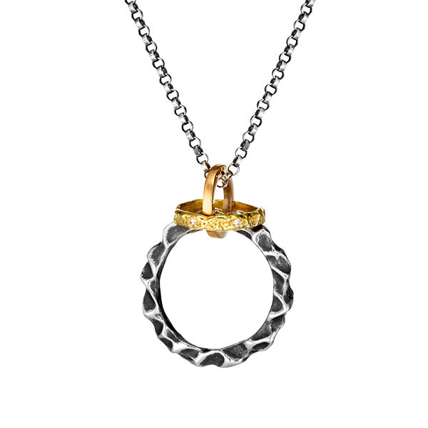 18k gold diamond and sterling silver mixed metal long necklace by Jane Bartel Jewelry