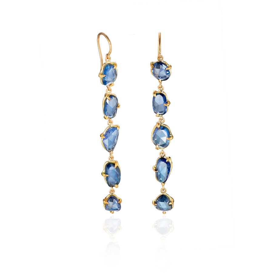 Long Blue Sapphire 18k Gold Earrings