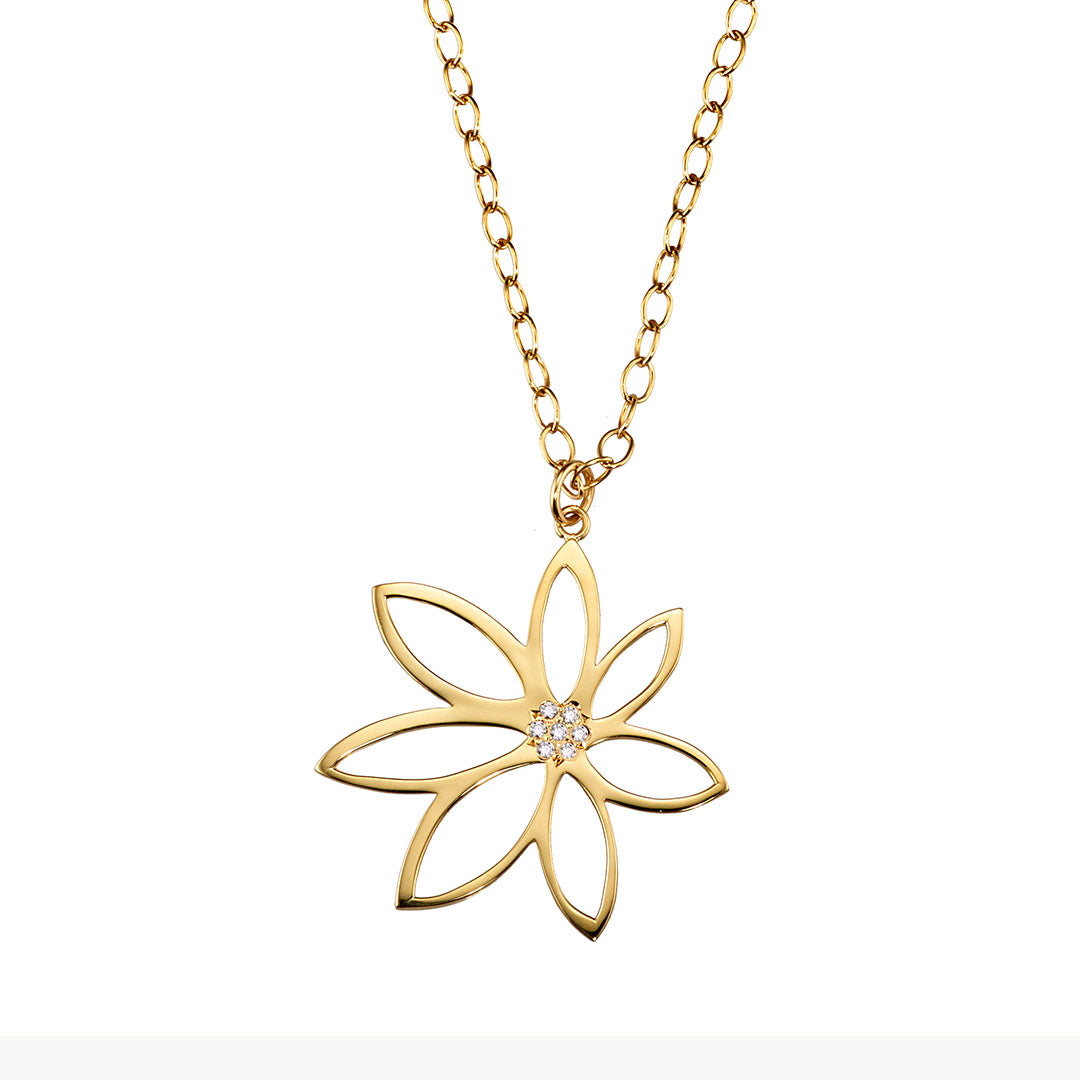 18k Gold Diamond Pavé Flower Necklace