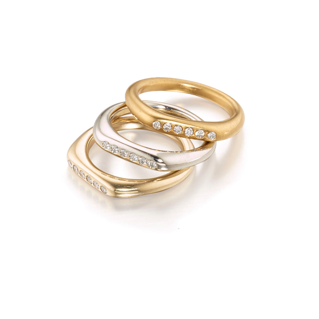 Minimal Gold Stacking Rings in 14k, 19k and 22k Gold with White Diamonds