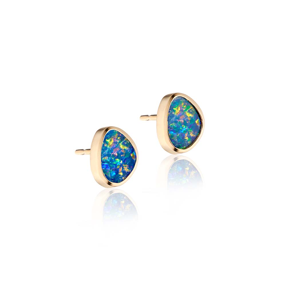 14k gold aqua Australian opal stud earring by Jane Bartel