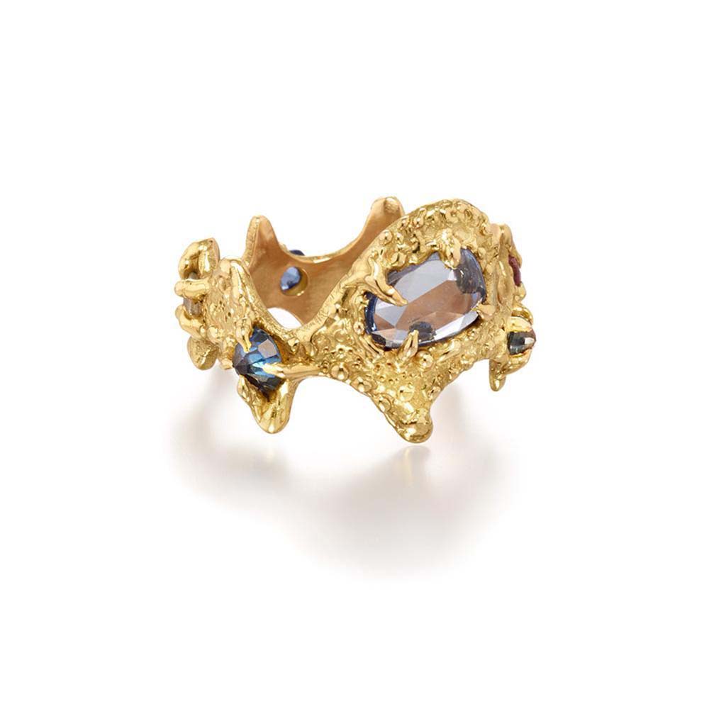 18k gold blue sapphire textured ring by Jane Bartel