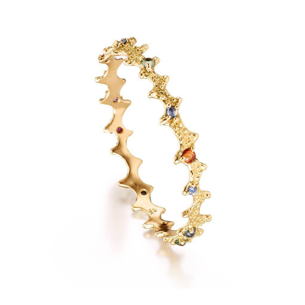 textured 18k gold and colored sapphire bangle bracelet by Jane Bartel