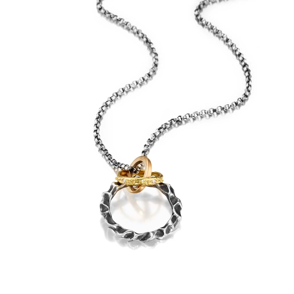 18k gold and oxidized sterling silver mixed metal long luxe necklace by Jane Bartel
