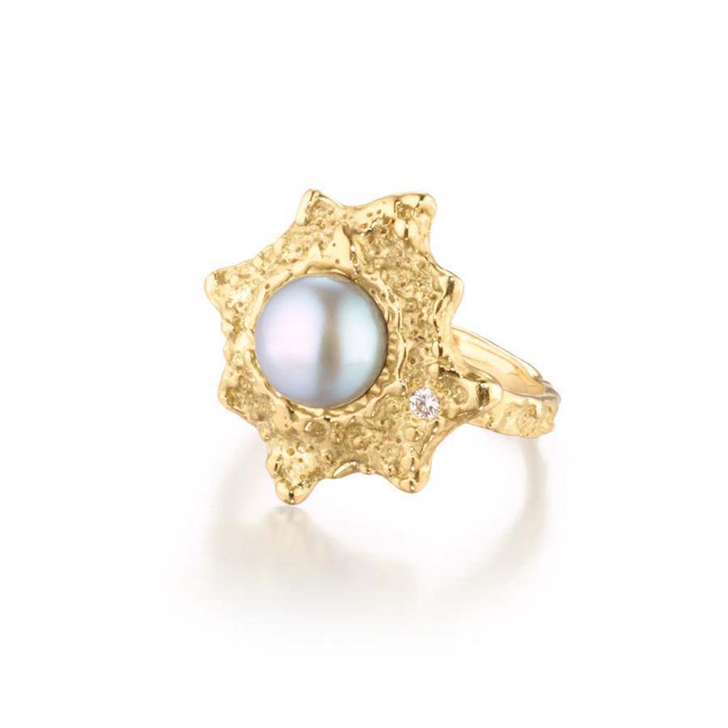 18k gold pearl ring with small diamond a perfect pearl anniversary gift or pearl engagement ring by Jane Bartel
