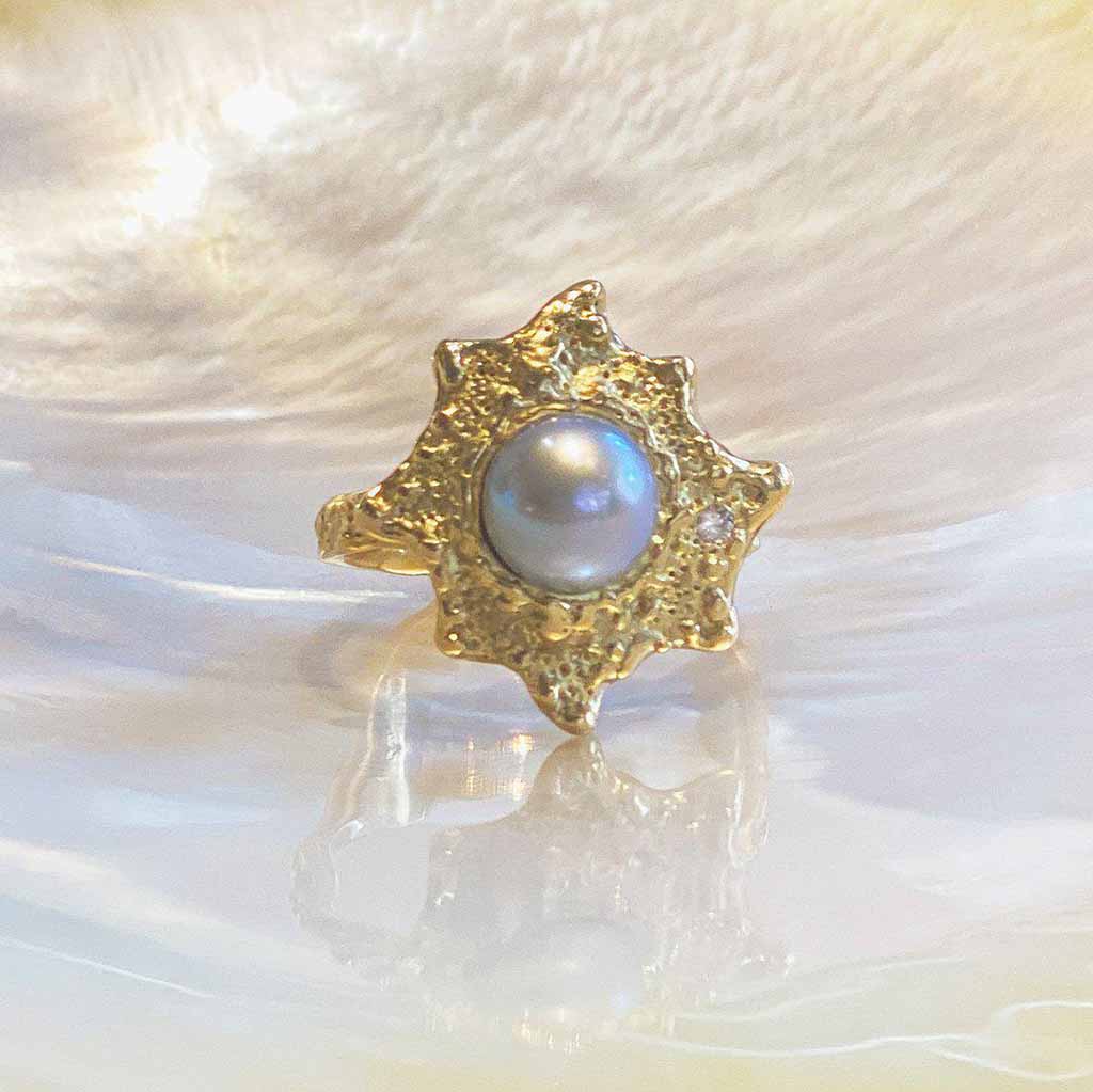 18k gold pearl ring with small diamond a perfect pearl anniversary gift or pearl engagement ring by Jane Bartel