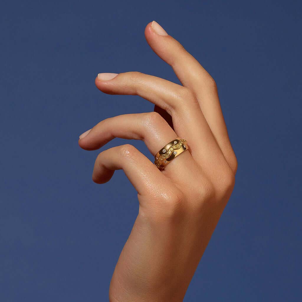 Textured Wide gold Wedding Ring, Cleopatra | sillyshinydiamonds
