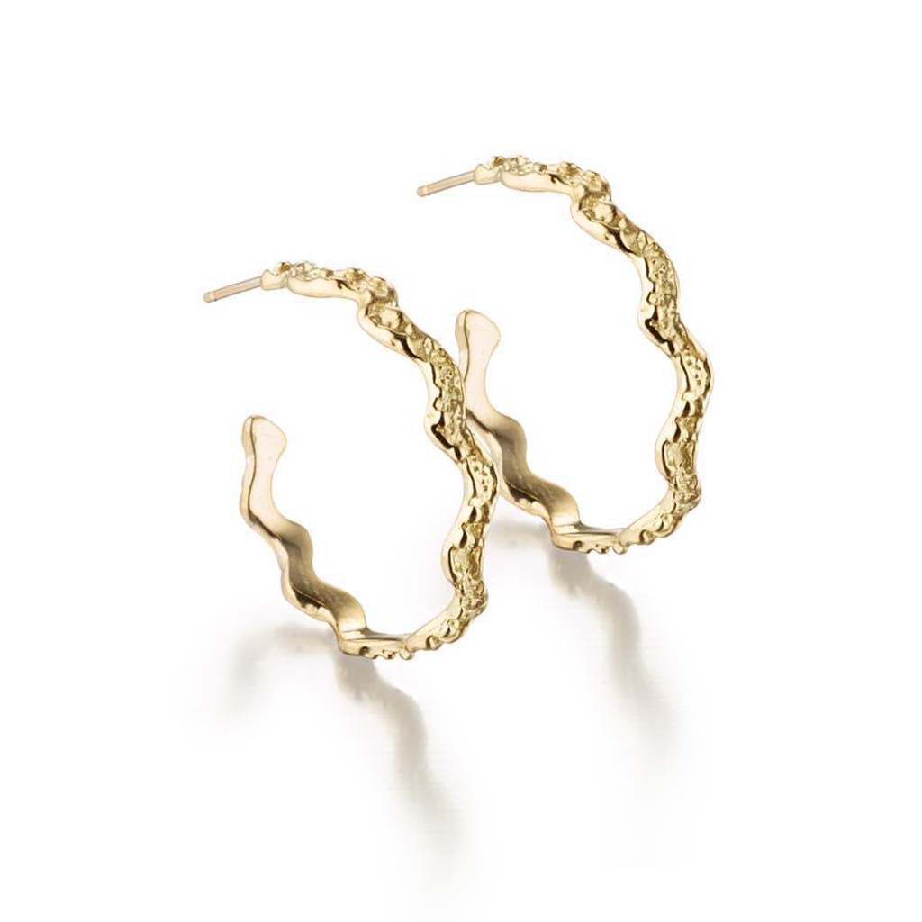 18k gold textured ocean wave hoop earrings by Jane Bartel