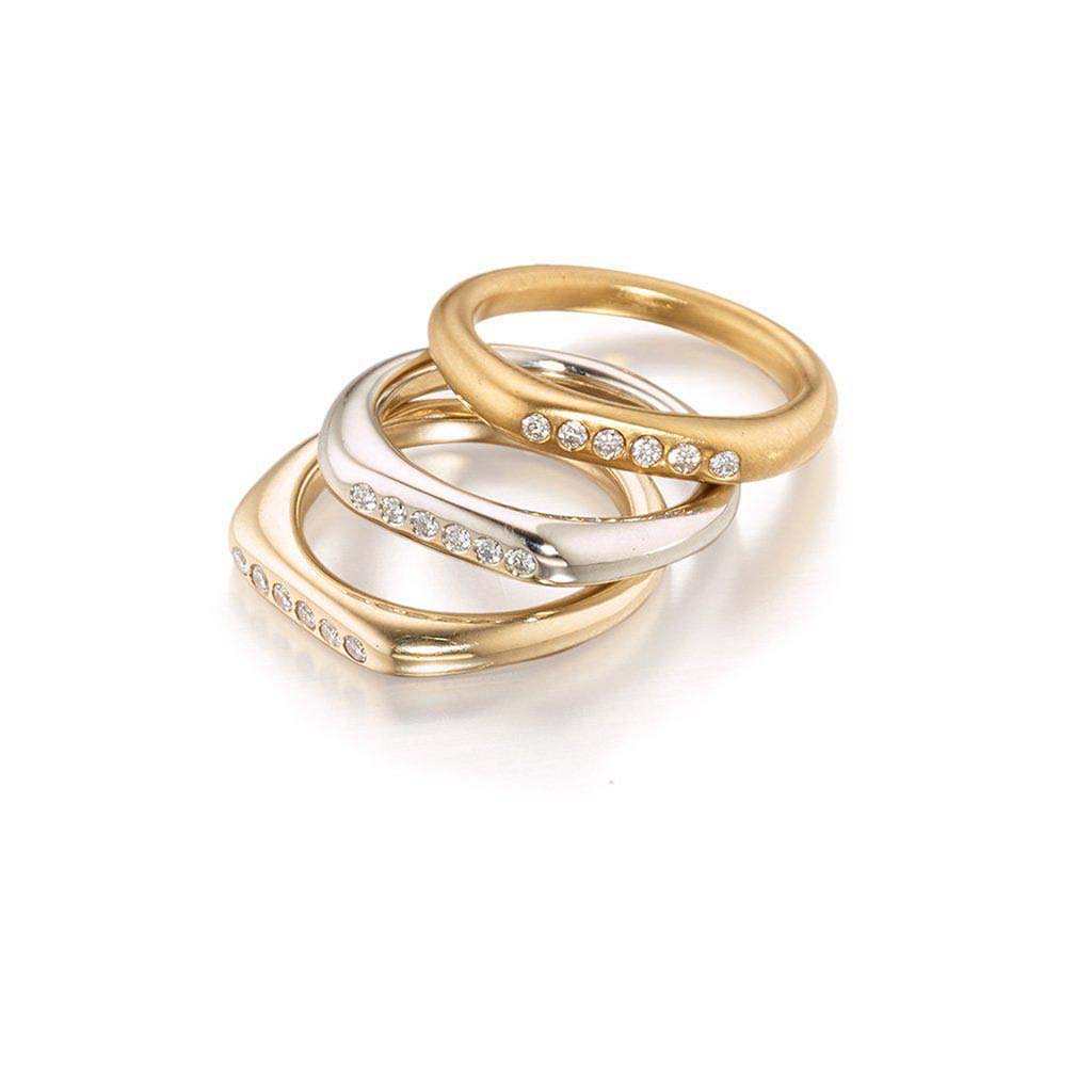 set of three gold wedding bands by Jane Bartel Jewelry