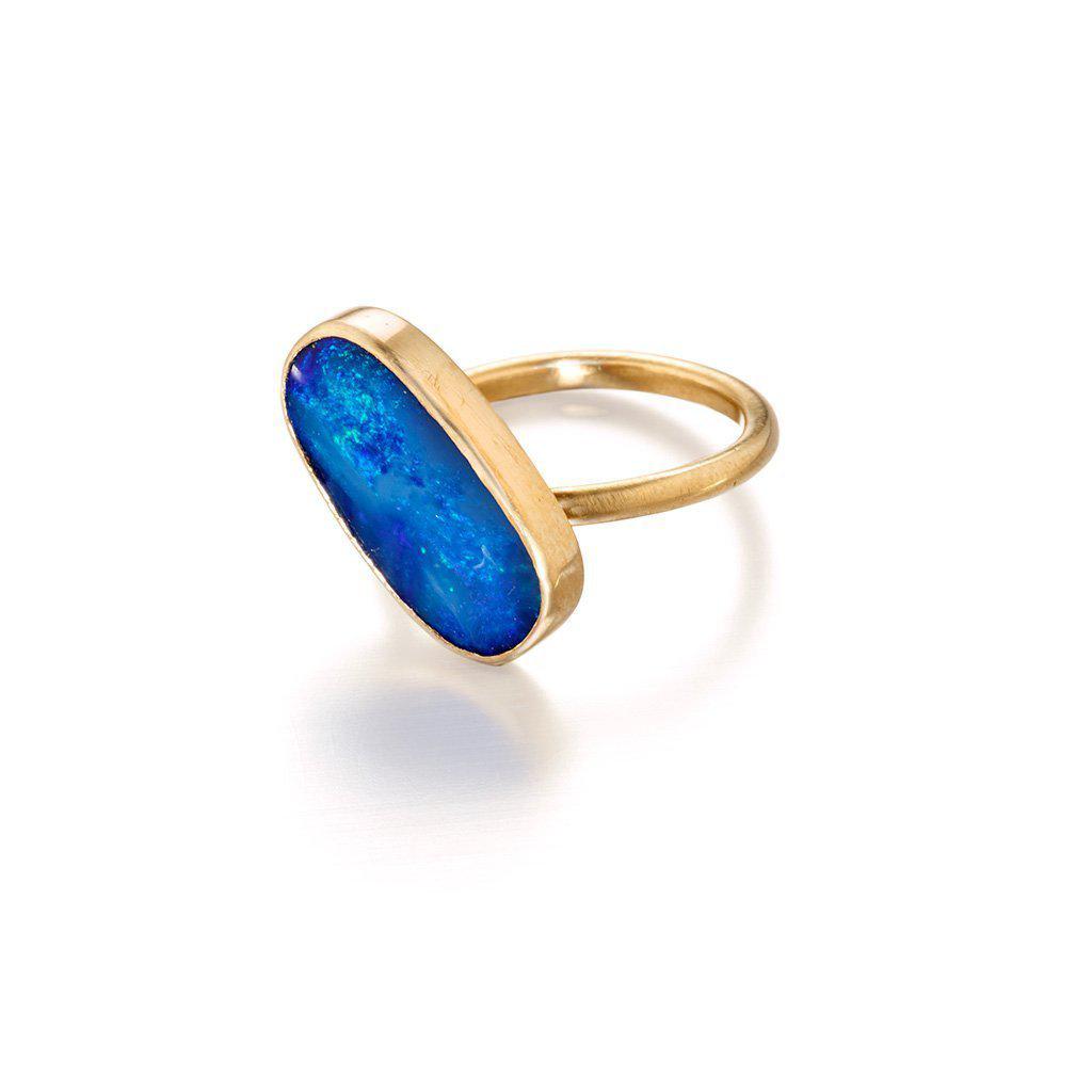 ocean blue Australian opal ring in 14k gold by Jane Bartel Jewelry