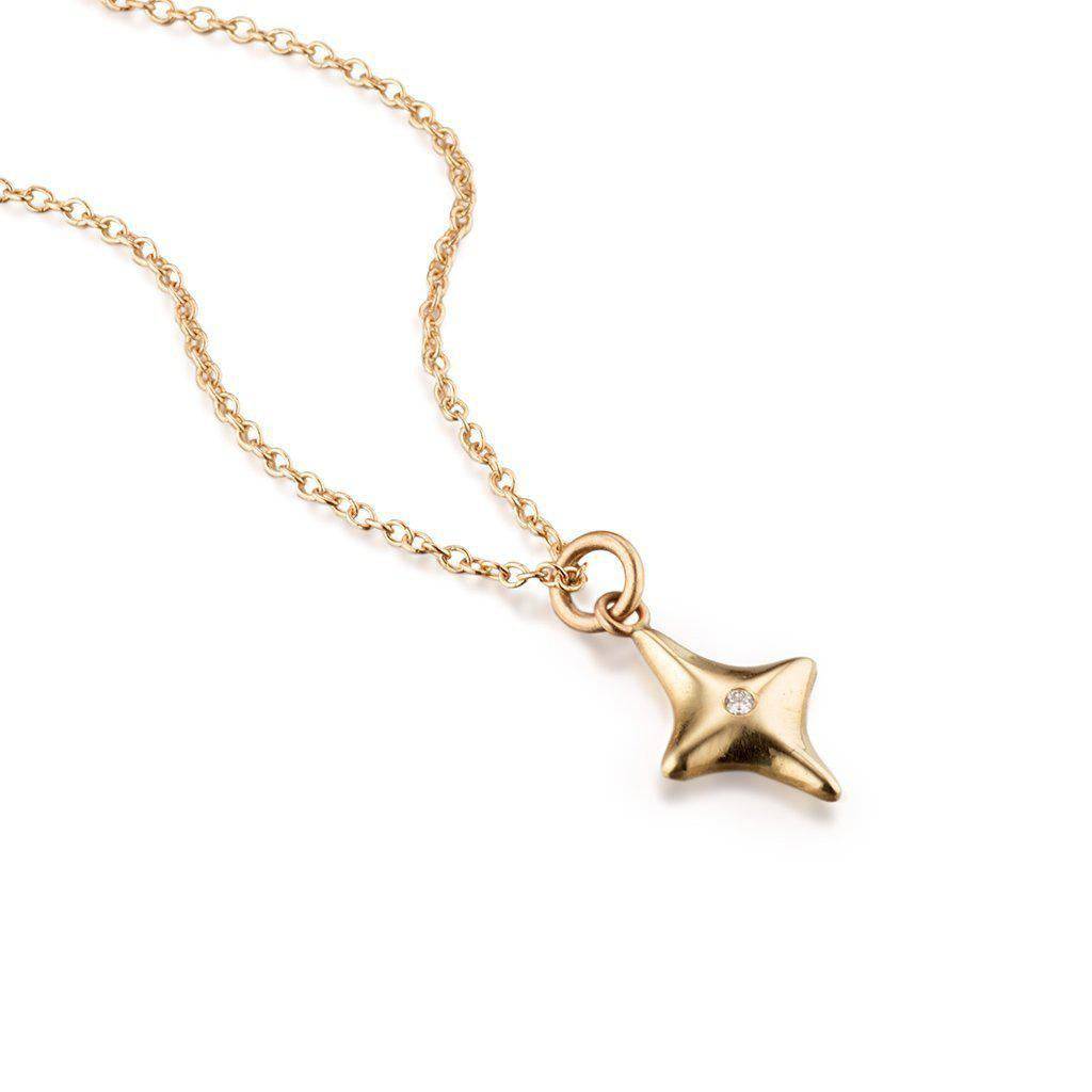 Small star necklace in 14k recycled gold, set with a white diamond on a 14k gold cable chain by Jane Bartel Jewelry