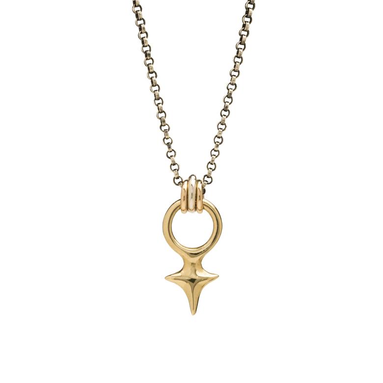 Venus star solid 14k gold pendant necklace on sterling silver chain.