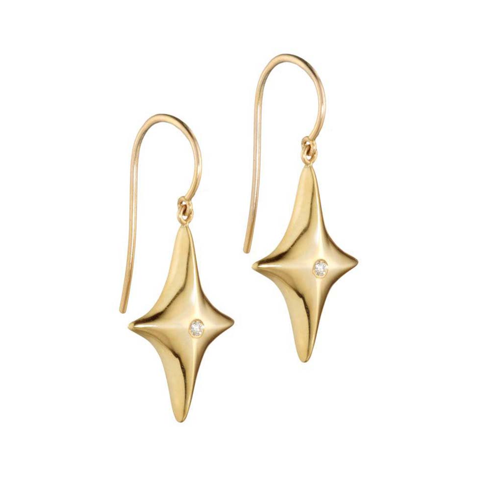 14k gold star diamond dangle earrings by Jane Bartel Jewelry