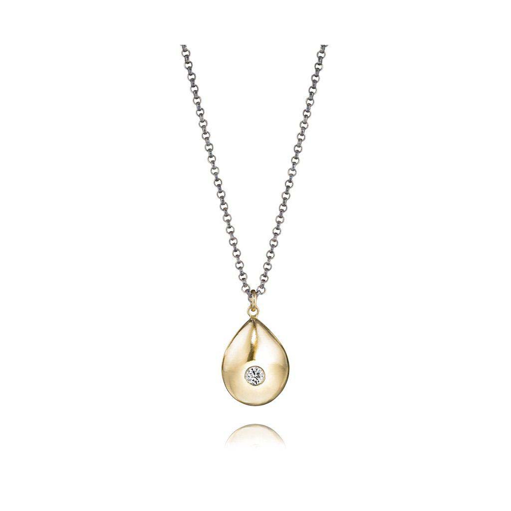 mixed metal necklace 14k solid gold and diamond teardrop pendant necklace by Jane Bartel