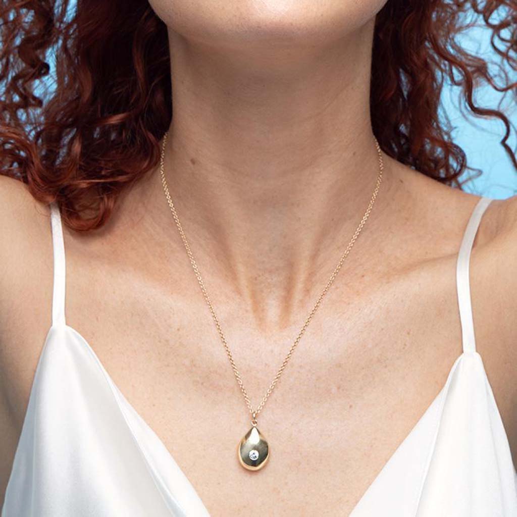 14k solid gold teardrop pendant on a 14k gold chain by Jane Bartel