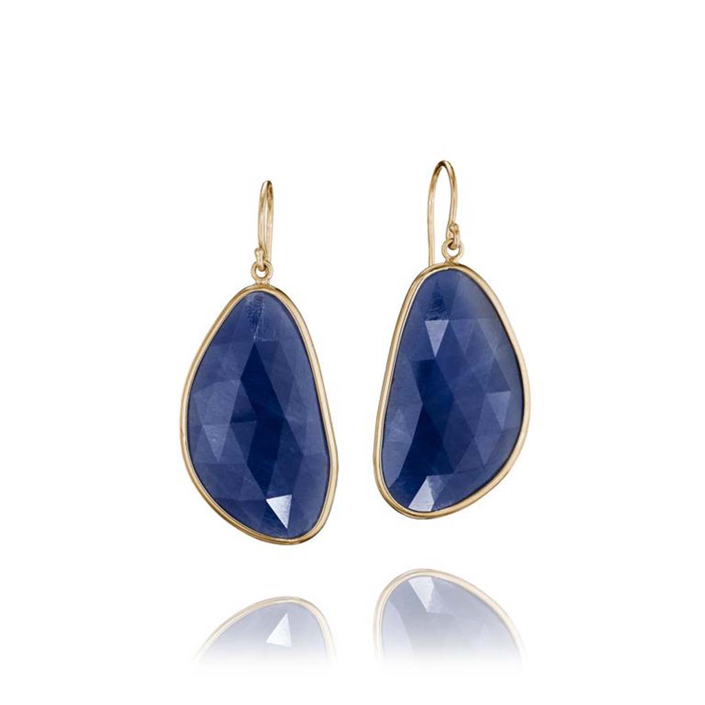 long blue sapphire dangle earrings designed by Jane Bartel Jewelry