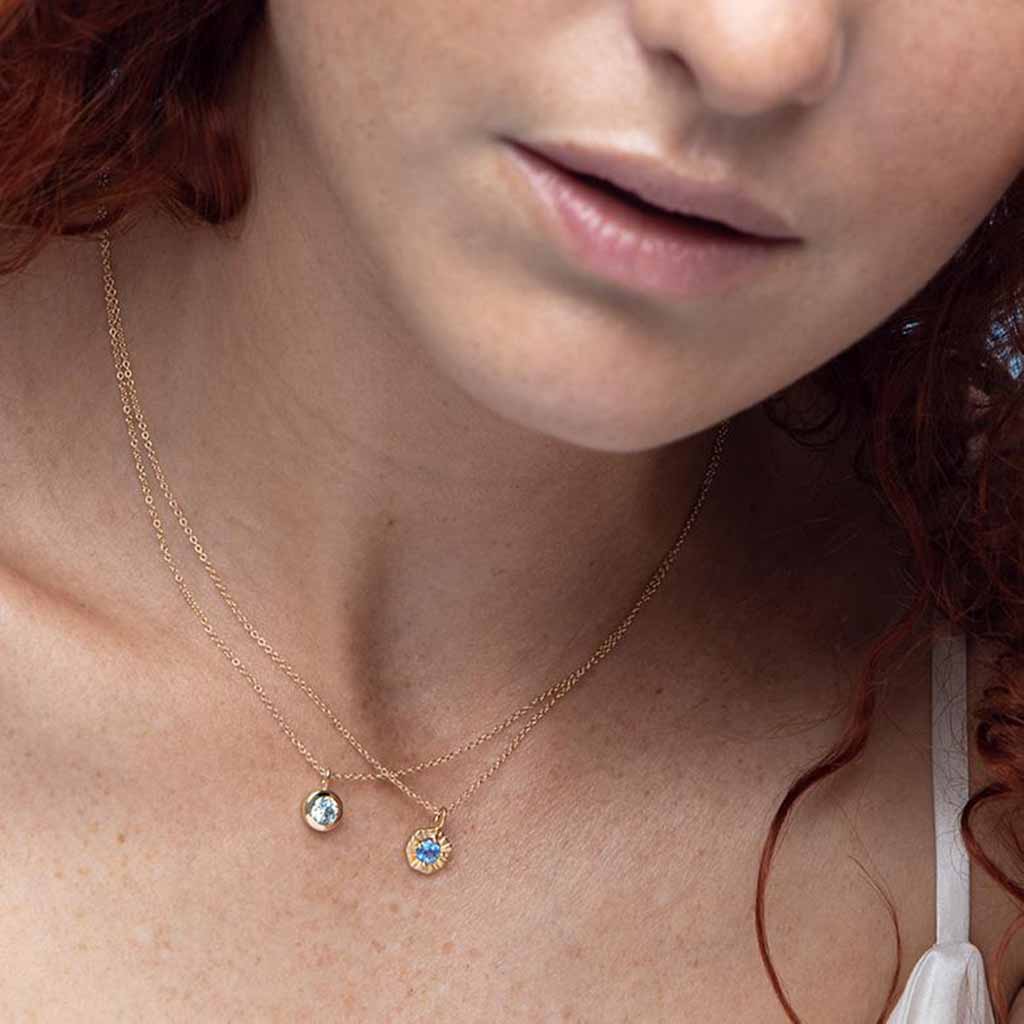 mini 14k gold blue sapphire necklace by Jane Bartel Jewelry