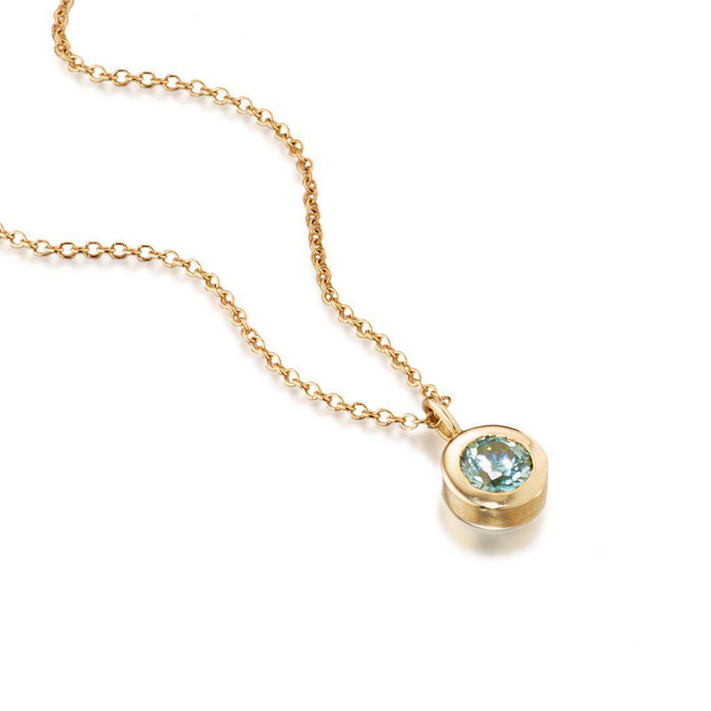 delicate 14k gold and natural blue zircon gemstone necklace by Jane Bartel