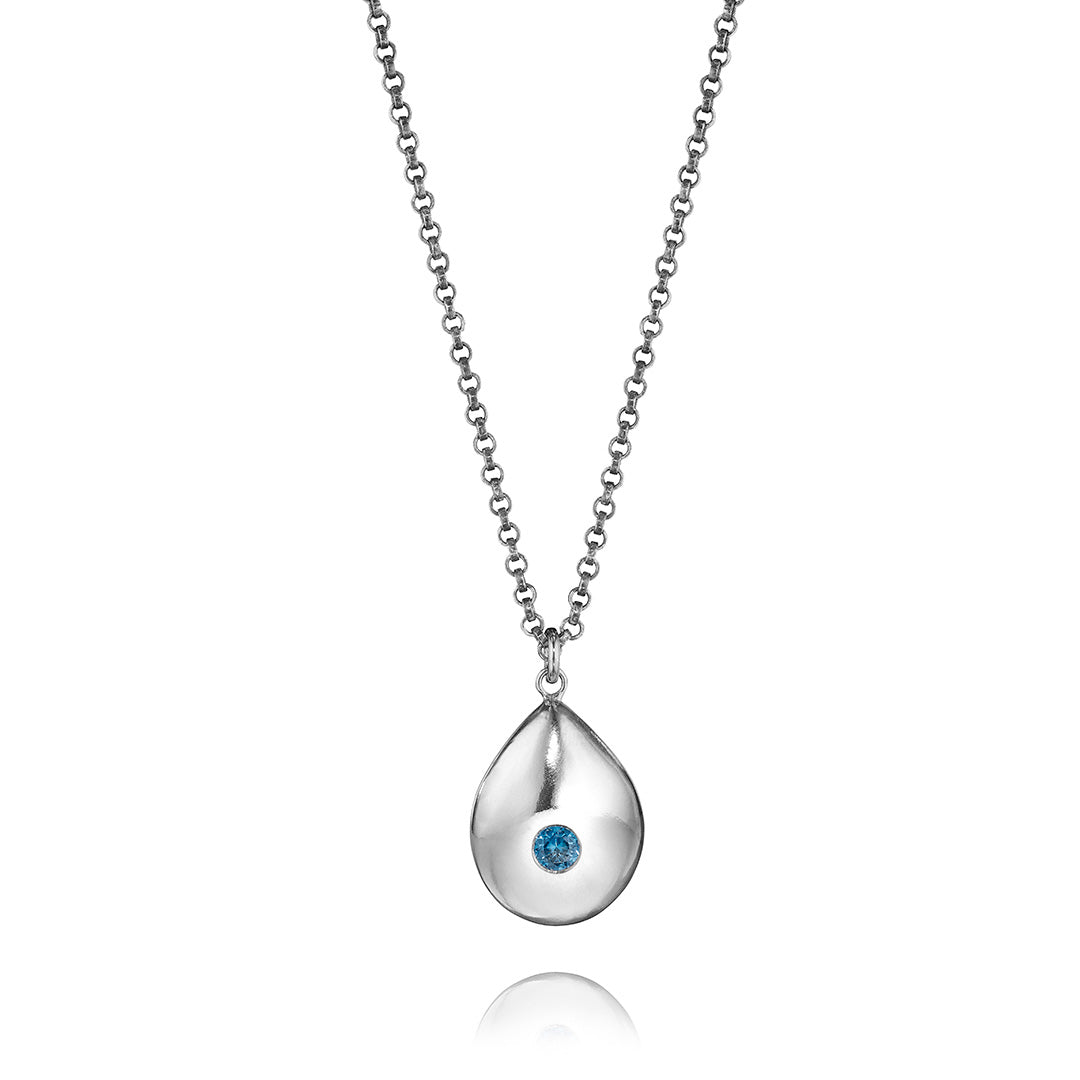 Sterling Silver Teardrop Blue Zircon Necklace